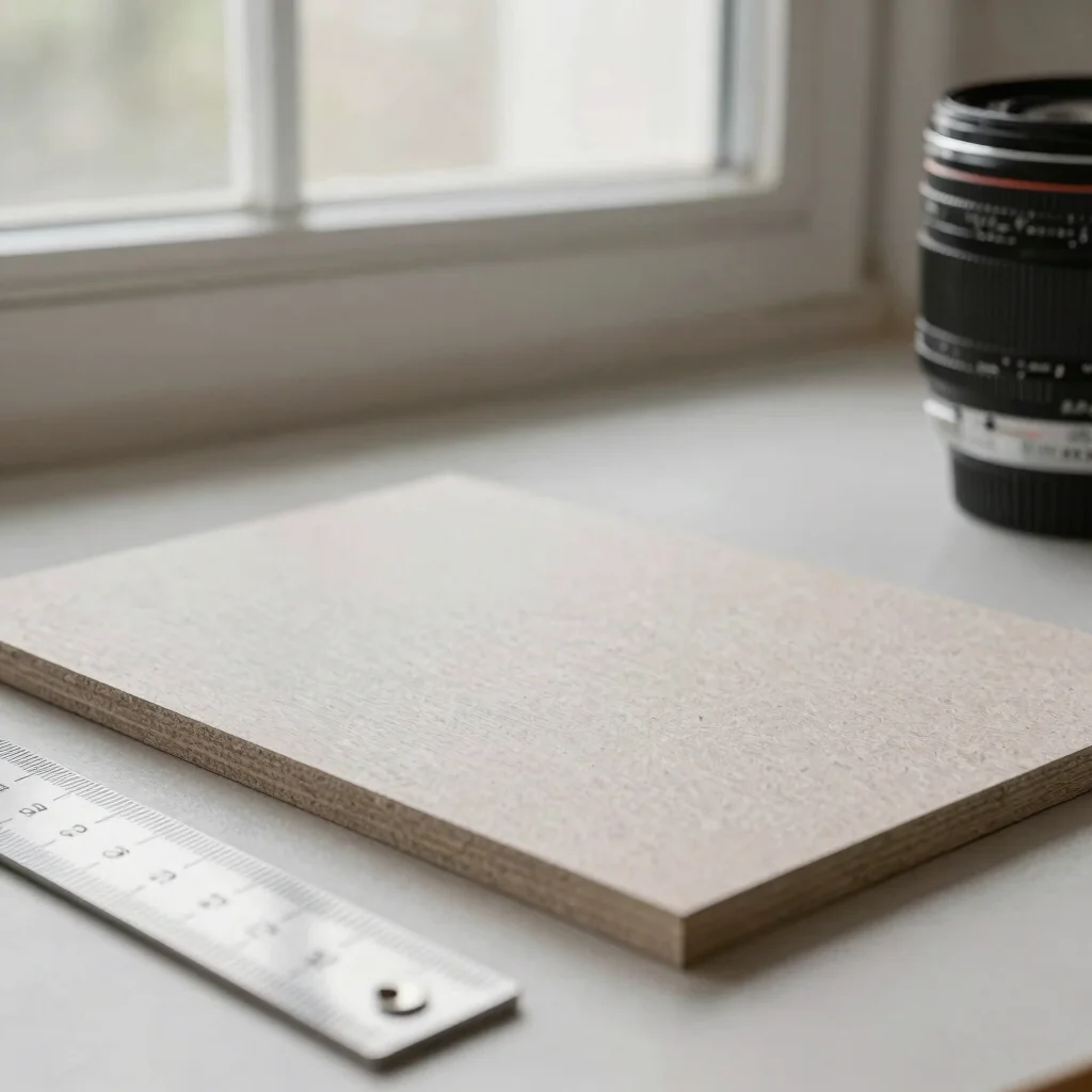 Natural-light editorial close detail of a material sample and a r